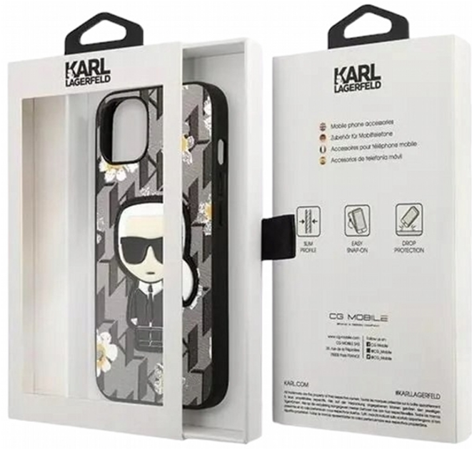 Панель CG Mobile Karl Lagerfeld Flower Ikonik Karl для Apple iPhone 13 mini Grey (3666339049447) - зображення 1