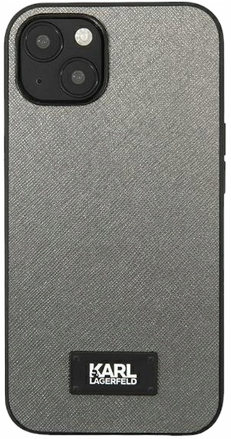 Etui CG Mobile Karl Lagerfeld Saffiano Plaque do Apple iPhone 13 mini Srebrny (3666339048884) - obraz 1
