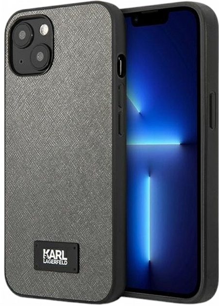 Etui CG Mobile Karl Lagerfeld Saffiano Plaque do Apple iPhone 13 mini Srebrny (3666339048884) - obraz 2