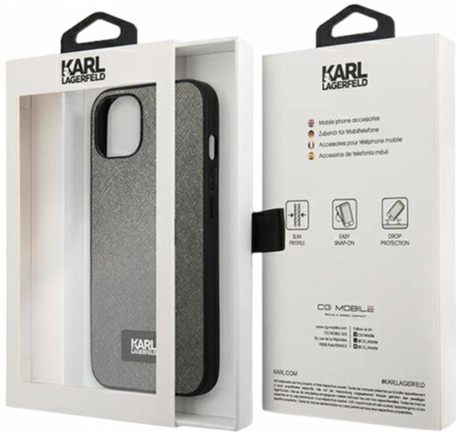 Etui CG Mobile Karl Lagerfeld Saffiano Plaque do Apple iPhone 13 mini Srebrny (3666339048884) - obraz 3