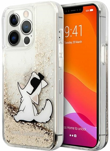 Панель CG Mobile Karl Lagerfeld Liquid Glitter Choupette Fun для Apple iPhone 13 Pro Max Gold (3666339029043) - зображення 1