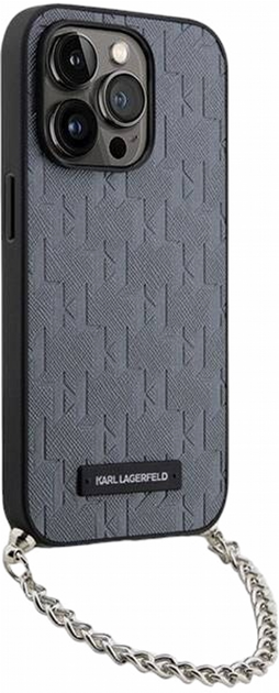 Etui CG Mobile Karl Lagerfeld Saffiano Monogram Chain do Apple iPhone 14 Pro Srebrny (3666339122928) - obraz 2