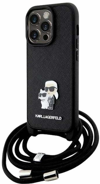 Etui CG Mobile Karl Lagerfeld Crossbody Saffiano Metal Pin Karl&Choupette do Apple iPhone 14 Pro Czarny (3666339165734) - obraz 1