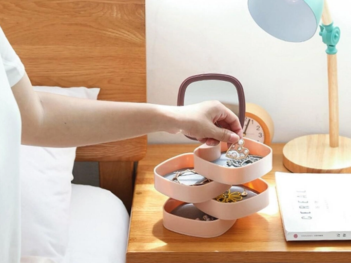 Шкатулка для украшений 4 отделения с зеркалом Rotating Jewelry Organizer - изображение 4