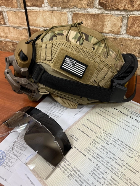 Шлем FAST USA NIJ IIIA песок, Тактические очки, Walkers Razor Активные шумоподавляющие стрелковые наушники, крепления , кавер - изображение 2