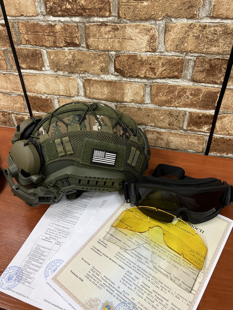 Шолом FAST USA NIJ IIIA , тактичні окуляри, Walkers Razor Активні шумопоглинаючі стрілкові навушники, кавер, кріплення чебурашки - зображення 1