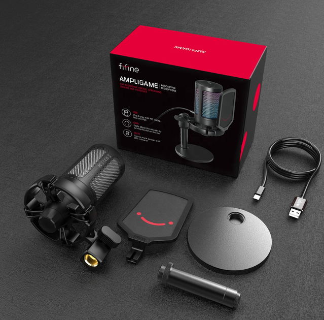Конденсаторный игровой микрофон FIFINE A6W RGB Ampligame для ПК PS4 PS5 MAC с поп-фильтром Shock Mount & Gain Control Белый - Фото 5 Конденсаторный игровой микрофон FIFINE A6W RGB Ampligame для ПК PS4 PS5 MAC с поп-фильтром Shock Mount & Gain Control Белый - изображение 5