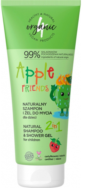 Szampon i żel do mycia 4organic Apple Friends dla dzieci 2 w 1 naturalny 200 ml (5904181930949) - obraz 1