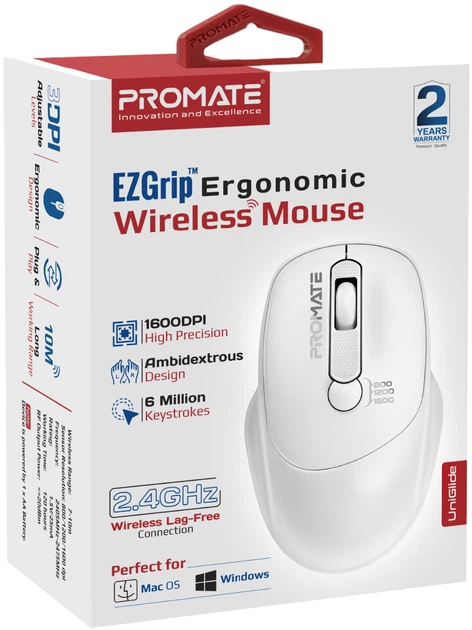 Мышь Promate UniGlide Wireless White (uniglide.white) - изображение 9