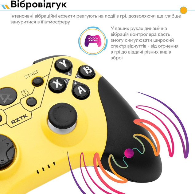 Бездротовий геймпад RZTK GamePad BT5.0 PC/iOS/Android/PS3/PS4 Yellow - зображення 8