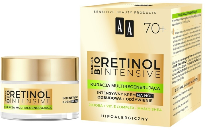 Krem intensywny AA Retinol Intensive 70+ odbudowa+odżywienie na noc 50 ml (5900116069524) - obraz 1