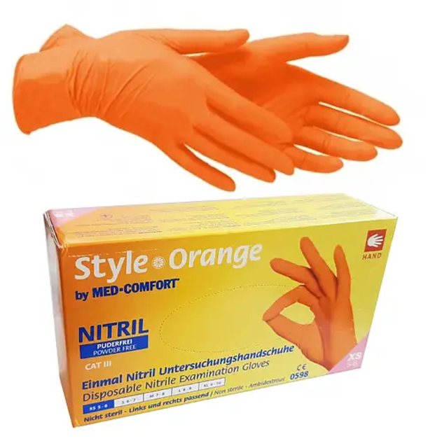 Рукавички нітрилові AMPRI Nitrile Style,100 шт, помаранчеві. Розмір М - изображение 1
