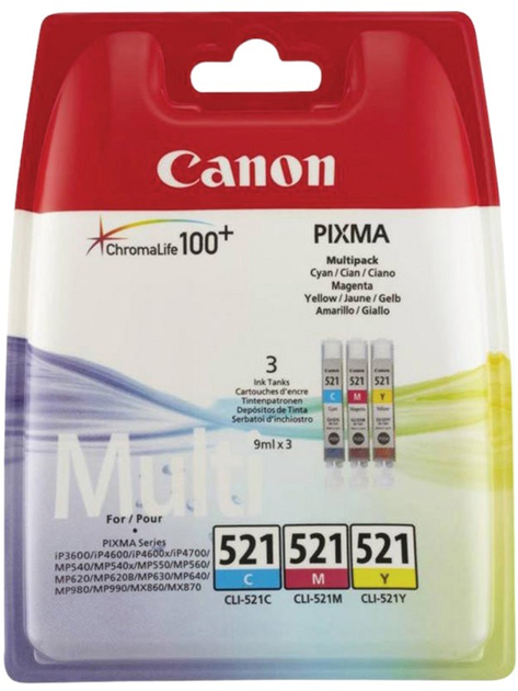 Zestaw tuszy Canon CLI-521 Multipack Cyan/Magenta/Yellow (8714574525808) - obraz 1