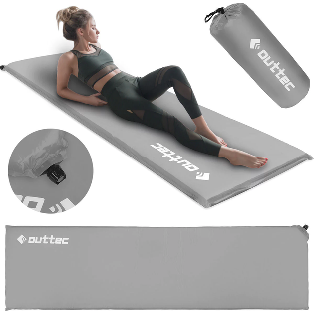 Самонадувающийся коврик Outtec 180х53х4см гладкий серый - изображение 8