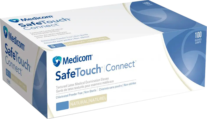 Перчатки смотровые латексные нестерильные Medicom SafeTouch Connect неопудренные 5.5 г 50 пар № S (1124/S) - изображение 1