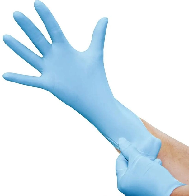 Перчатки смотровые нитриловые текстурированные, нестерильные Medicom SafeTouch Advanced Slim Blue неопудренные 3 г 50 пар № S (1175P2-B) - изображение 2