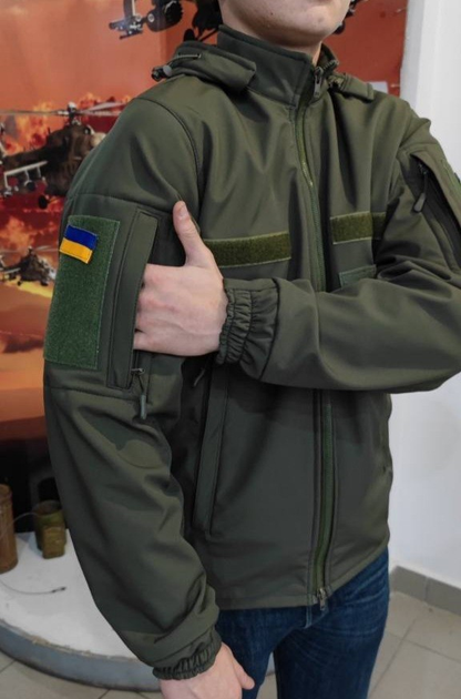 Куртка тактическая Soft Shell водонепроницаемая флис хаки 46 - изображение 2