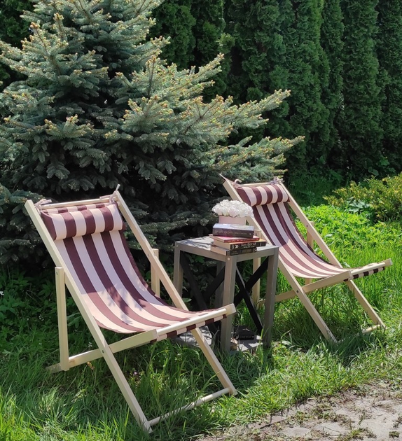 Раскладное деревянное кресло шезлонг с тканью, для дачи, пляжа или кафе .