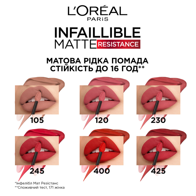 Матовая жидкая помада для губ L'Oreal Paris Infallible Matte Resistance ...