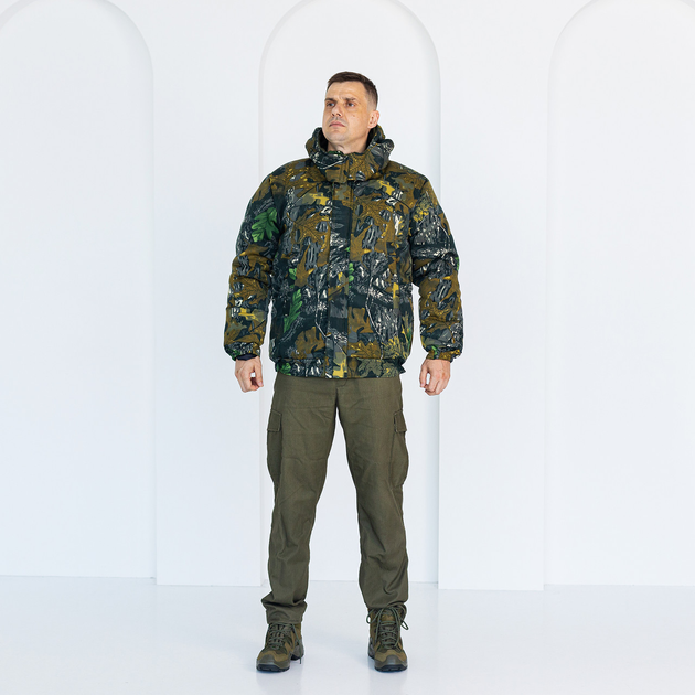 Бушлат зимний камуфляжный Дуб зеленый на флисе и синтепоне, мужская зимняя куртка на резинке 54 - изображение 2
