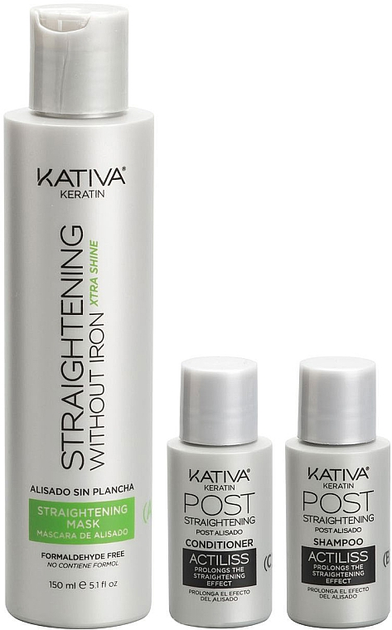 Zestaw do prostowania włosów Kativa Keratin Straightening Kit Extra Shine Maska 150 ml + Szampon 30 ml + Odżywka 30 ml (7750075052949) - obraz 1