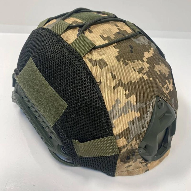 Кавер на каску FAST M-KET Пиксель ВСУ военный чехол на шлем с резинкой боковыми стропами и липучками для шевронов универсальный размер L-XL - изображение 2