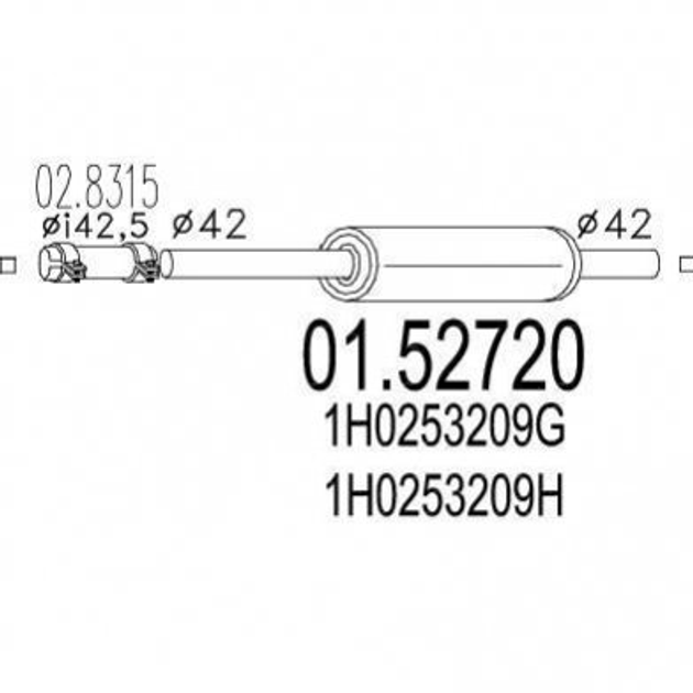 Глушник середній MTS 0152720 Volkswagen Vento, Golf 1H0253209H, 1H0253209G - зображення 1