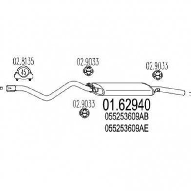 Глушник MTS 01.62940 Volkswagen Golf 055253609AB, 055253609AE, 068253609 - зображення 1