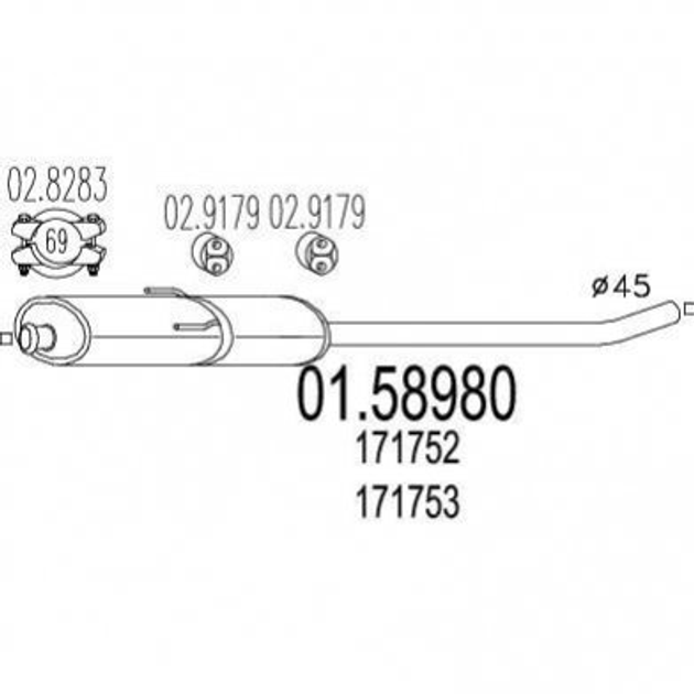 Глушник середній MTS 01.58980 Peugeot Expert; Citroen Jumpy; Fiat Scudo 9456171580, 9456123480, 1717C3 - зображення 1