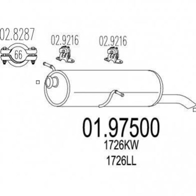 Глушник MTS 0197500 Peugeot 307 173051, 1726WY, 1726TJ - зображення 1