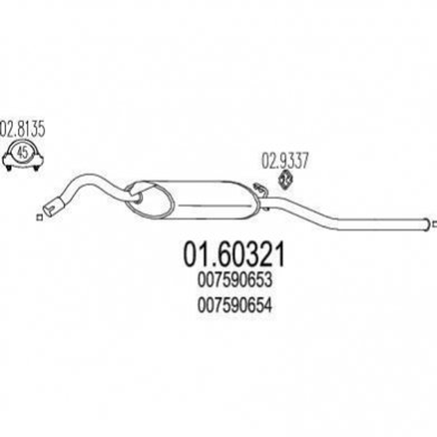 Глушник MTS 0160321 Skoda Felicia 007590653, 007590654, 116600500 - зображення 1