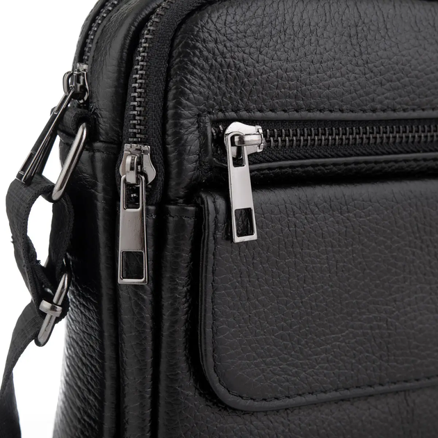 Барсетка-месенджер чоловіча шкіряна Tiding Bag IT-73302 17х21х5 чорна, через плече, для телефону (JDT-0849783) - зображення 4