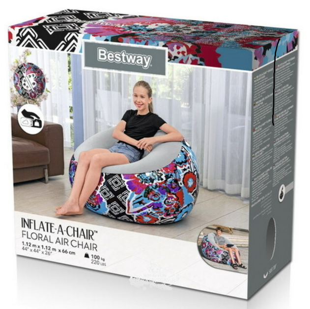 Кресло надувное Bestway Floral 66 х 112 см разноцветное (D-2019091455) - Фото 3 Кресло надувное Bestway Floral 66 х 112 см разноцветное (D-2019091455) - изображение 3