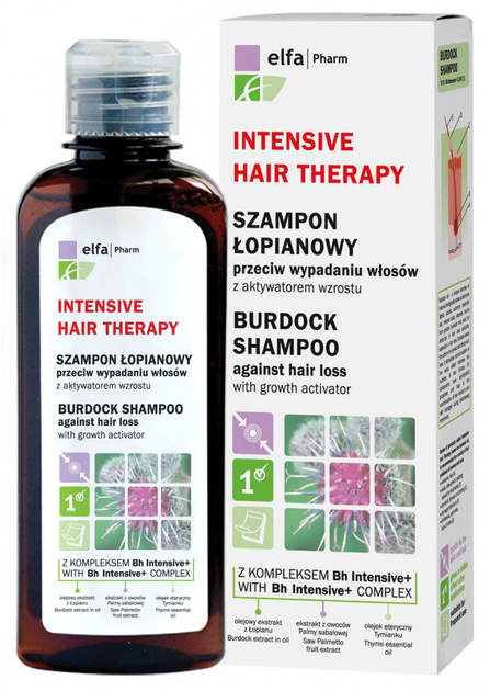 Szampon do włosów Elfa Pharm Intensive Hair Therapy Burdock łopianowy przeciw wypadaniu z aktywatorem wzrostu 200 ml (5901845500340) - obraz 1