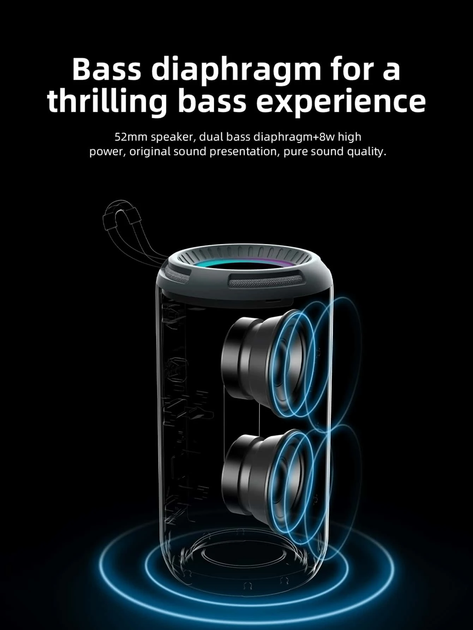 Портативная беспроводная Bluetooth-колонка TG-656 FM-радио/USB/TF с ремешком 8W Blue - изображение 3