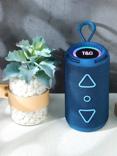 Портативная беспроводная Bluetooth-колонка TG-656 FM-радио/USB/TF с ремешком 8W Blue - изображение 7