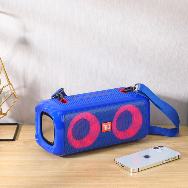 Колонка Bluetooth портативная TG641 FM-радио USB/SD с ремешком Blue - Фото 3 Колонка Bluetooth портативная TG641 FM-радио USB/SD с ремешком Blue - изображение 3