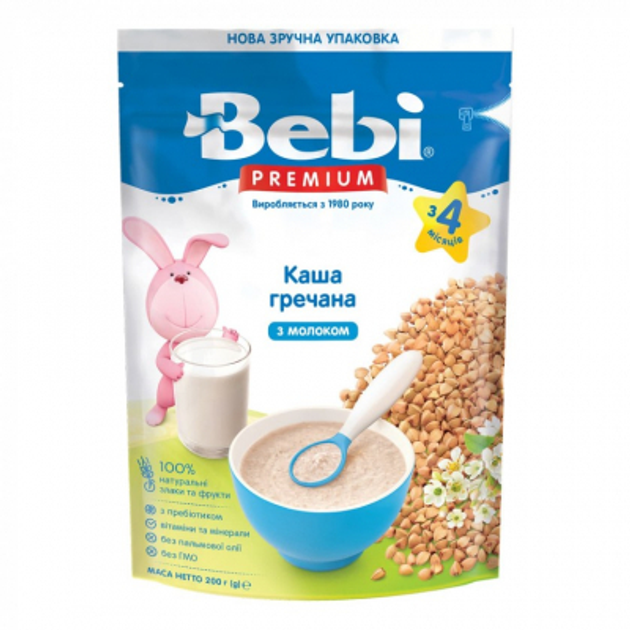 Дитяча каша Bebi Premium молочна гречана +4 міс. 200 г (8606019654337) - зображення 1