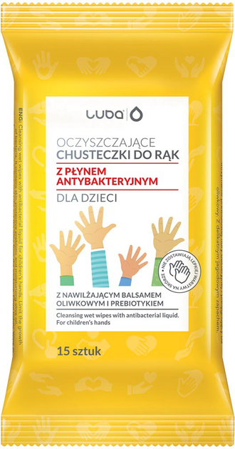 Chusteczki do rąk Luba oczyszczające z płynem antybakteryjnym dla dzieci 15 szt (5905669367691) - obraz 1