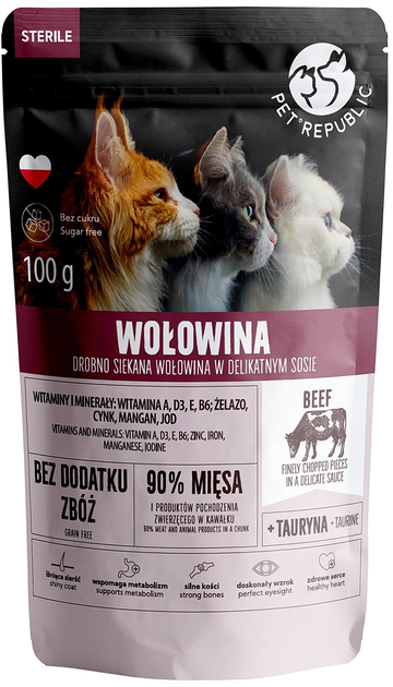 Mokra karma dla kotów sterylizowanych Pet Republic Steril Fileciki wołowy w sosie 100 g (5904316130176) - obraz 1