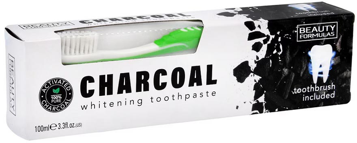 Pasta do zębów Beauty Formulas Charcoal Whitening Toothpaste wybielająca z aktywnym węglem 100 ml + szczoteczka do zębów 1 szt (5012251013475) - obraz 1