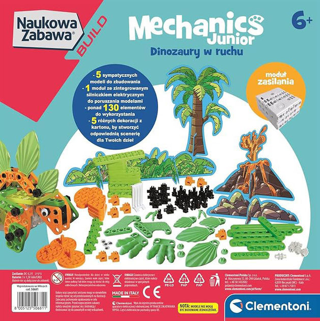 Klocki konstrukcyjne Clementoni Mechanics Junior Dinosaurs 130 elementów (8005125506811) - obraz 2