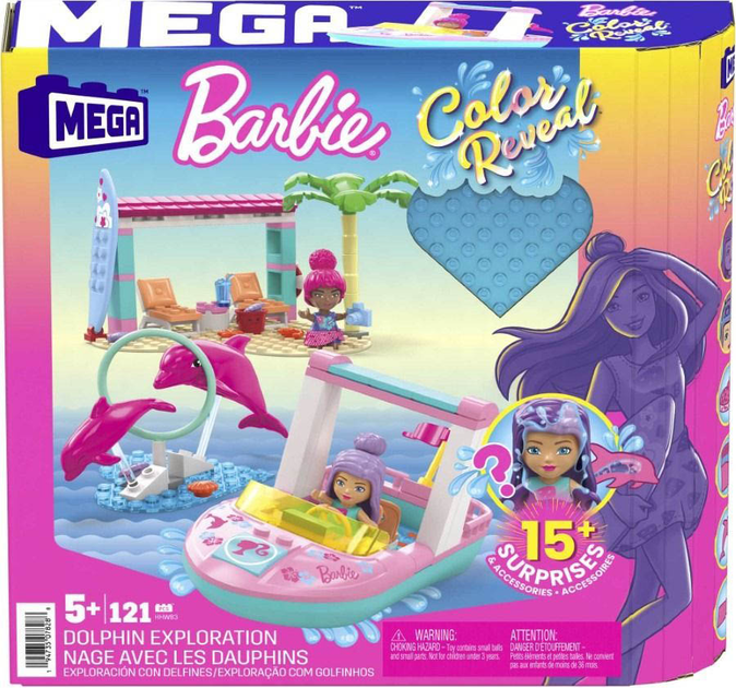 Klocki konstrukcyjne Mattel Mega Barbie Color Reveal Dolphin Exploration 121 element (194735078288) - obraz 1