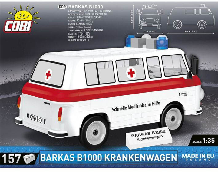 Konstruktor Cobi Barkas B1000 Krankenwagen 157 elementów (5902251245955) - obraz 2