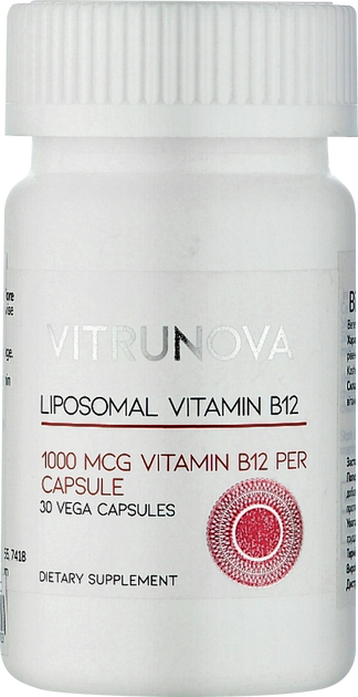 Липосомальный Витамин В12 Vitrunova для лечения и профилактики анемии 1000 мг 30 капсул (8718546676703) - изображение 1