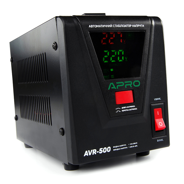 Стабилизатор напряжения релейный APRO AVR-500 : 400 Вт, релейный, Led-дисплей, вес 2.15 кг - изображение 5