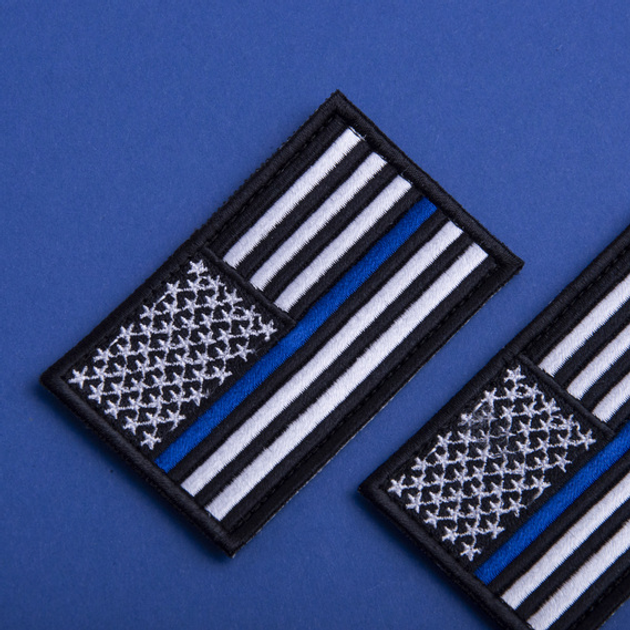 Набір шевронів 2 шт з липучкою Прапор Полиції США, вишитий патч 5х8 см - зображення 2