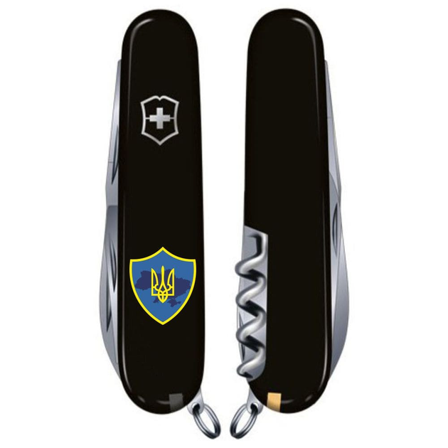 Ніж складаний 91 мм, 15 функцій Victorinox HUNTSMAN UKRAINE Чорний/Трезубець на щиті - зображення 2