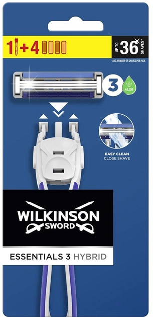 Maszynka do golenia Wilkinson Essentials 3 Hybrid dla mężczyzn i 4 wkłady (4027800513505) - obraz 1