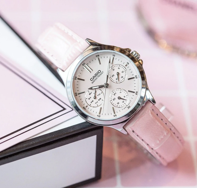 Розовые с серебристым оттенком женские часы Casio LTP-V300L-4AUDF. - изображение 5